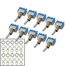 10 Pcs Set Blue MTS-102 3-Pin 2 Position 6A 125VAC Mini SPDT Toggle Switches