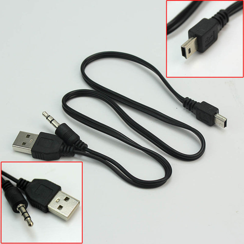 51cm Length Mini 5 Pin Male to 3.5mm Aux + Standard USB Charging Audio Cable