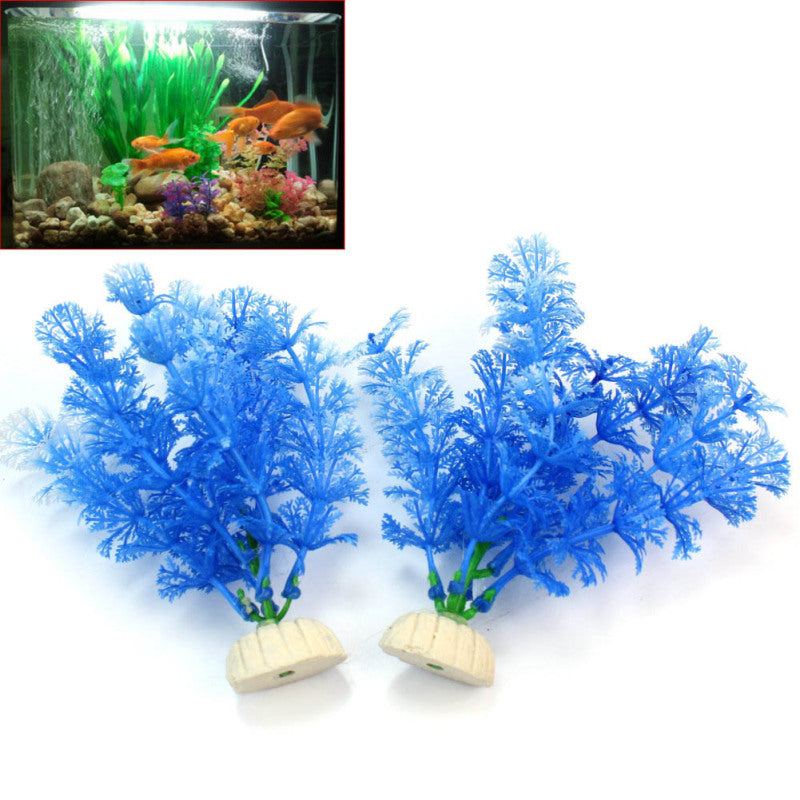 2x Artificial Simulation Blue Tank Aquarium Landscaping Decoration Plants 15cm