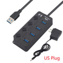 1Pc 4Port USB 3.0 Hub Splitter AC Power Adapter For PC 5Gbps + US Plug WUS
