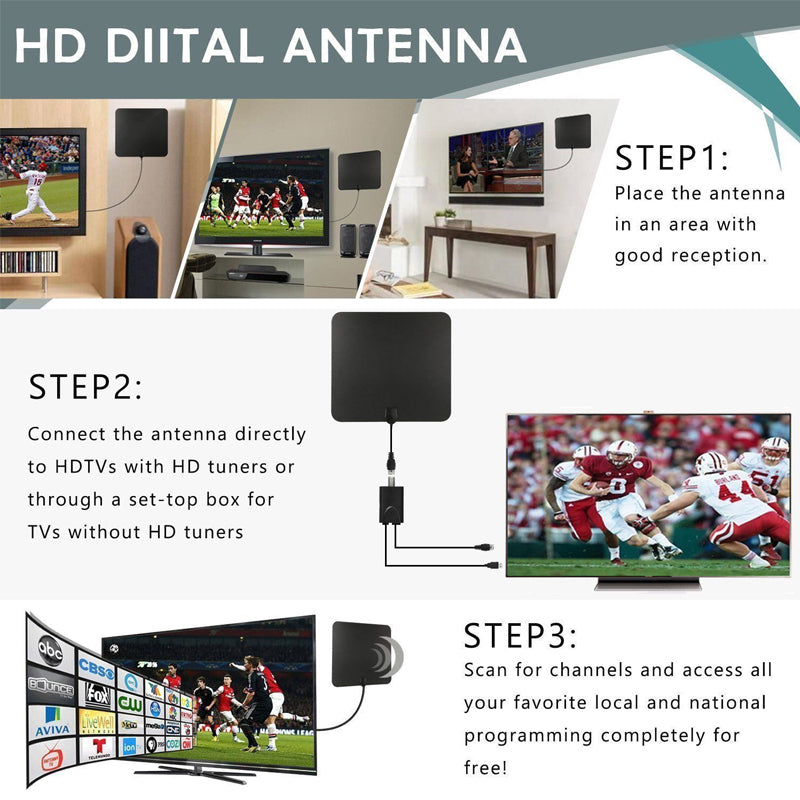 New Indoor Digital TV Antenna 100 Miles Range Amplified HDTV Signal Receiver