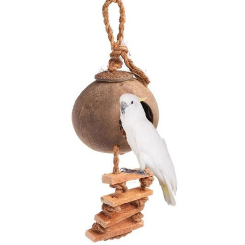 Natural Coconut Shell Bird Nest House Hut Cage Feeder Pet Parrot Parake ZSZ