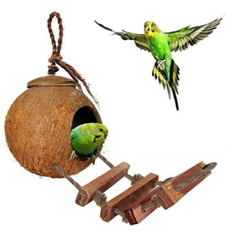 Natural Coconut Shell Bird Nest House Hut Cage Feeder Pet Parrot Parake ZSZ