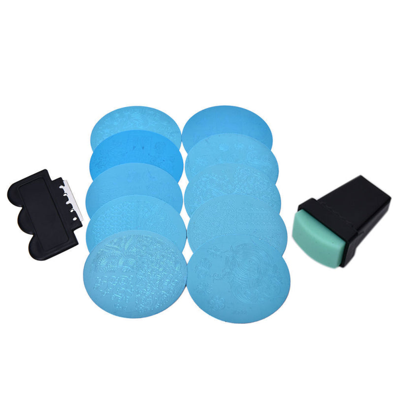 10 Design Set Nail Art Polish Manicure Image Stamp Template Plate Scraper DIY