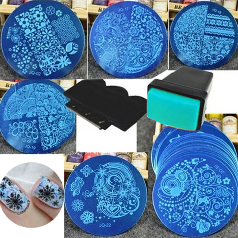 10 Design Set Nail Art Polish Manicure Image Stamp Template Plate Scraper DIY