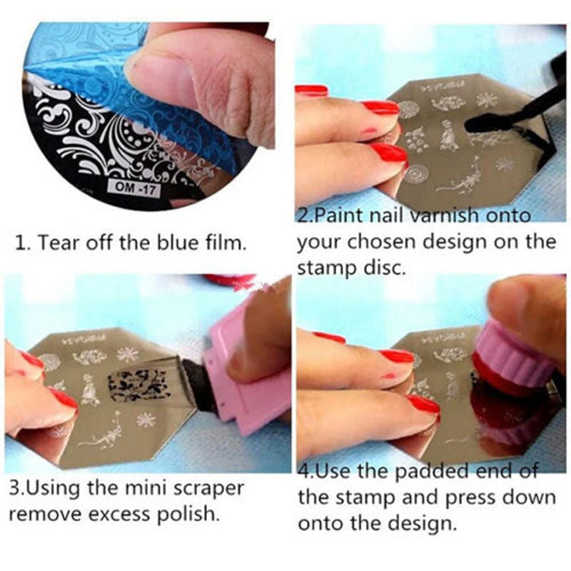 10 Design Set Nail Art Polish Manicure Image Stamp Template Plate Scraper DIY
