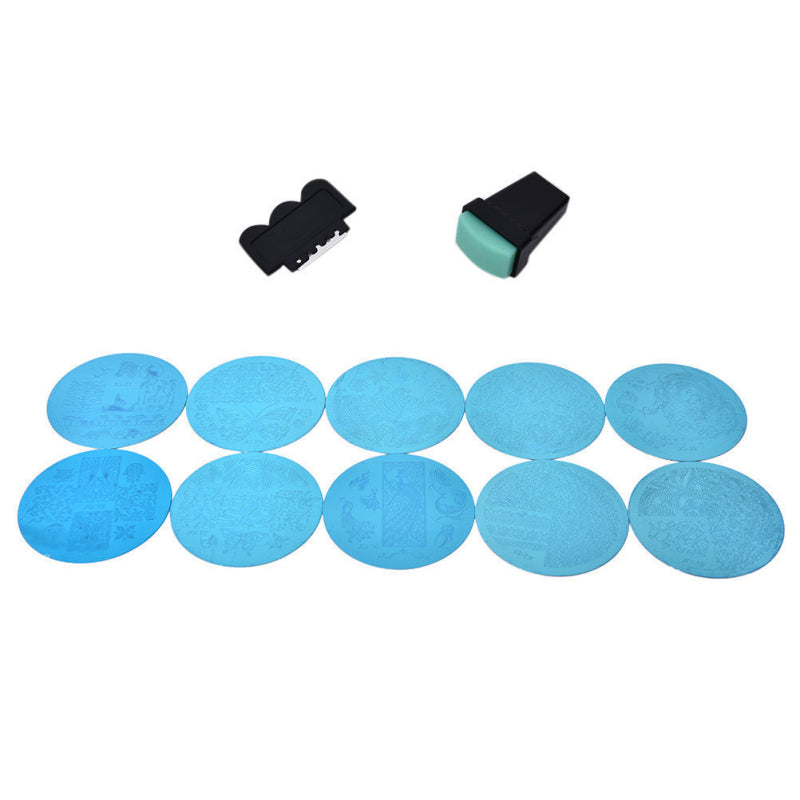 10 Design Set Nail Art Polish Manicure Image Stamp Template Plate Scraper DIY