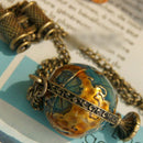 Celebrity Fashion Retro Bronze Globe Telescope Pendant Long Charm Necklace Chain