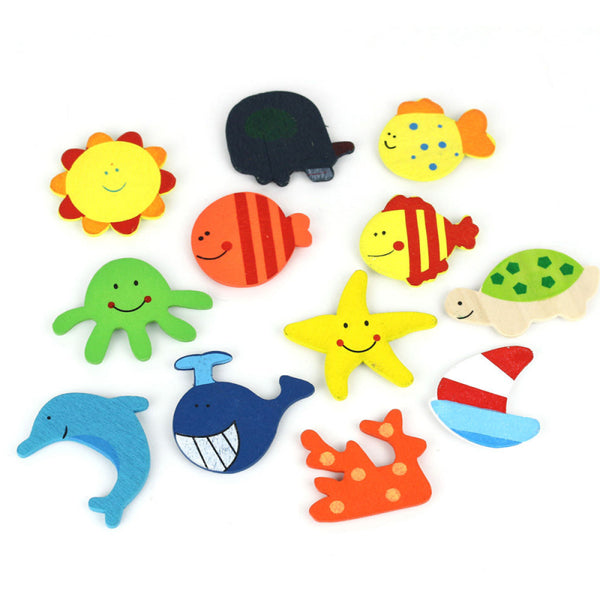 12Pcs Set Baby Kids Wooden Cartoon Animal Fridge Magnet Educational Kids Toys