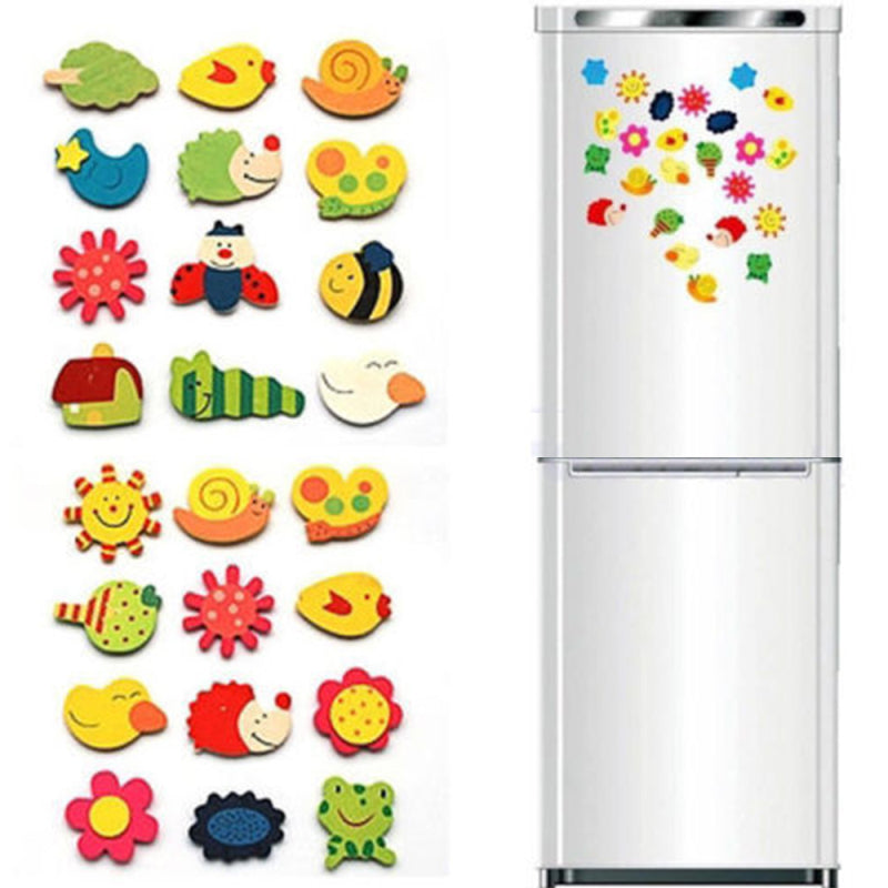 12 x Cute Baby Cartoon Fridge Magnet Wooden Animal Child Educational LSS