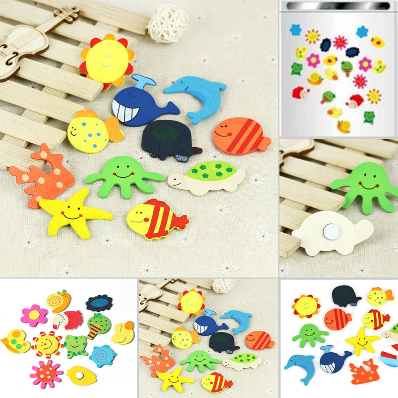 12Pcs Set Baby Kids Wooden Cartoon Animal Fridge Magnet Educational Kids Toys
