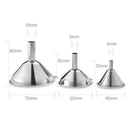 3 Piece Kitchen Funnels Stainless Steel Oil Wine Liquid Funnel Household Tool