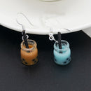 2 Pairs Women Bubble Tea Drop Earrings Personality Milk Tea Drink Earring bnm
