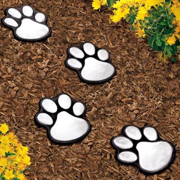 4 Solar Dog Animal Paw Print Lights Garden Statue Lantern LED Path Light Lamp