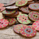 25mm Flower Wood Button 100Pcs Mixed Apparel Sewing Coat Craft DIY 2 Holes Nice