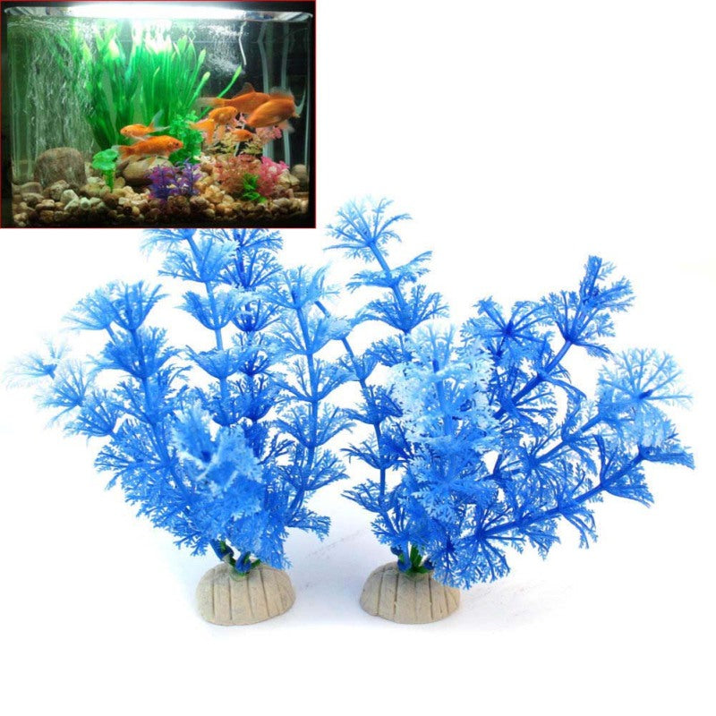 2 Pcs Artificial Blue Water Plant Aquarium Landscaping Ornament Decoration 15cm