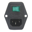 Green LED Rocker Switch Fuse-Holder IEC320 C14 Inlet Power Socket-AC250V 10A
