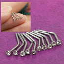 10 Crystal Rhinestone Inlaid Stainless Steel Nose Bone Stud Ring Curved Piercing