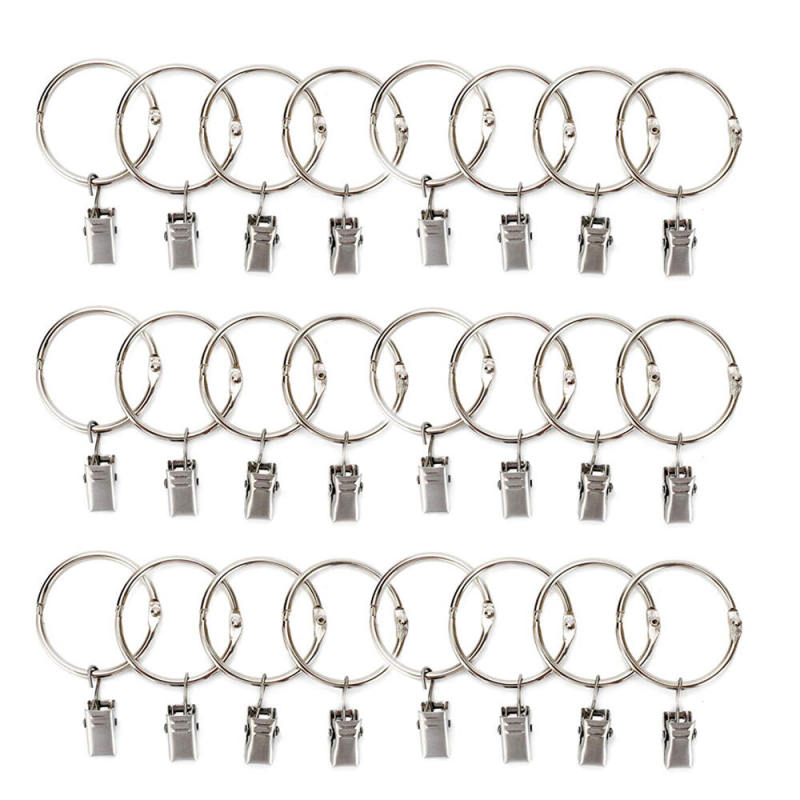 24 Pack Curtain Rings with Clips Can Open and Close 1.5-Inch Diameter Rings