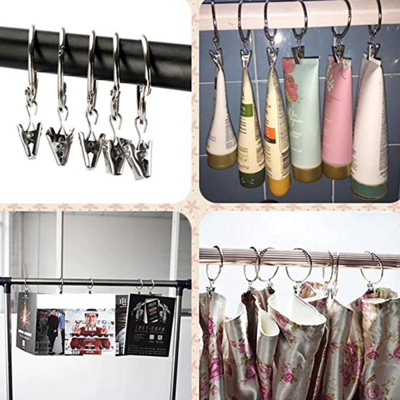 24 Pack Curtain Rings with Clips Can Open and Close 1.5-Inch Diameter Rings