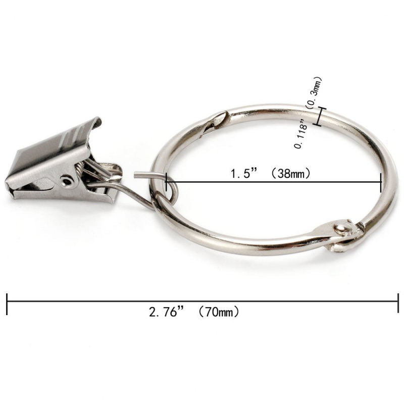24 Pack Curtain Rings with Clips Can Open and Close 1.5-Inch Diameter Rings