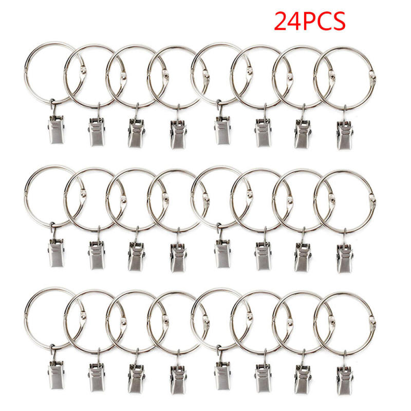 24 Pack Curtain Rings with Clips Can Open and Close 1.5-Inch Diameter Rings
