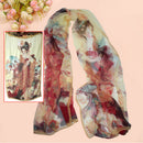 Lady's Girl's Chinese Classic Retro Beauty Print Georgette Chiffon Scarf Shawl