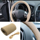 1 Pcs Beige Universal PU Leather DIY Car Steering Wheel Cover Needle Thread 38cm