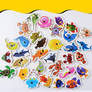 Kids Wooden Double Sided Magnetic Fishing Toys Kit+ 32pcs various sea a NSO