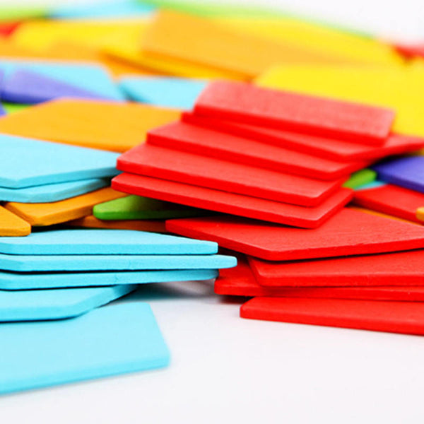 170Pcs/set Wooden Tangram Puzzle Toys Geometric Shape Game Kids Education TMX