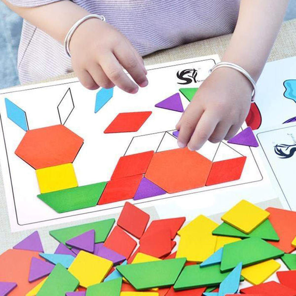 170Pcs/set Wooden Tangram Puzzle Toys Geometric Shape Game Kids Toys Ndg