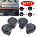 20pcs Round Rocker Switch 12V with LED Light Dot Car Auto RV Boat Toggl USK