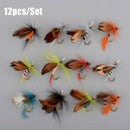 12pcs Fly Fishing Flies Assortment Trout Fly Fishing Flies Wet Dry Fli OKT