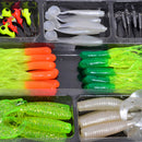 45Pcs Plastic Fishing Lures Set Mixed Soft Bait Holder Jig Assorted Hook NYM