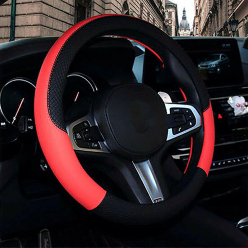 1* Car PVC Leather Steering Wheel Cover Anti-slip Protector 38cm /15inch  AFO