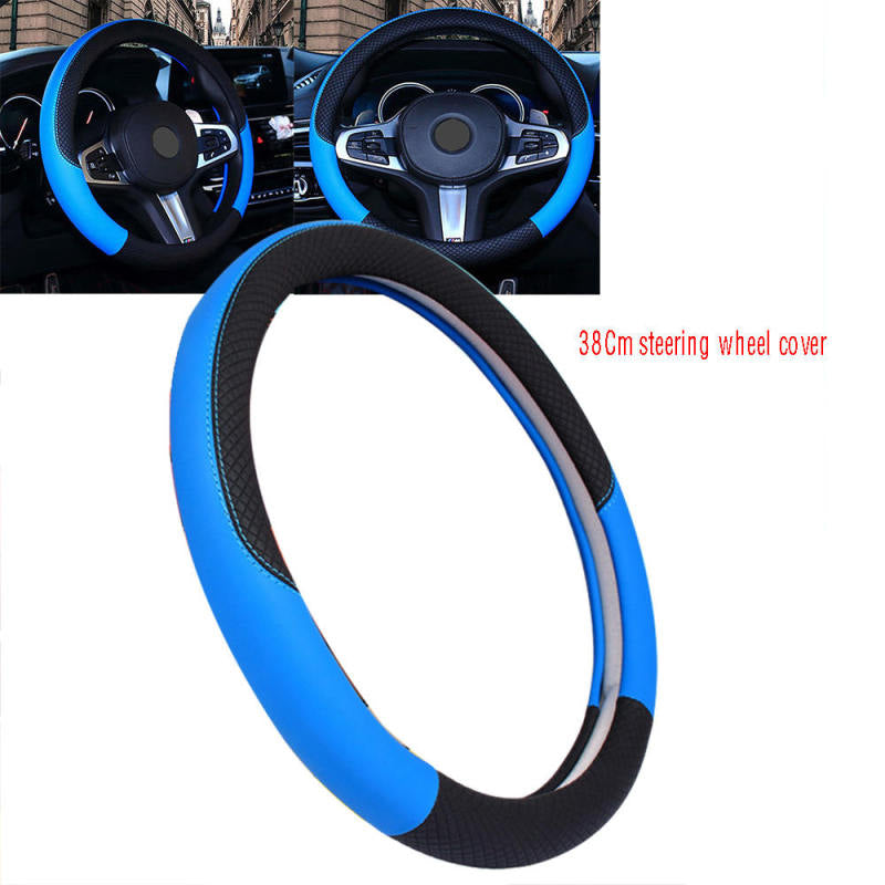 1* Car PVC Leather Steering Wheel Cover Anti-slip Protector Fit 38cm/15 sda