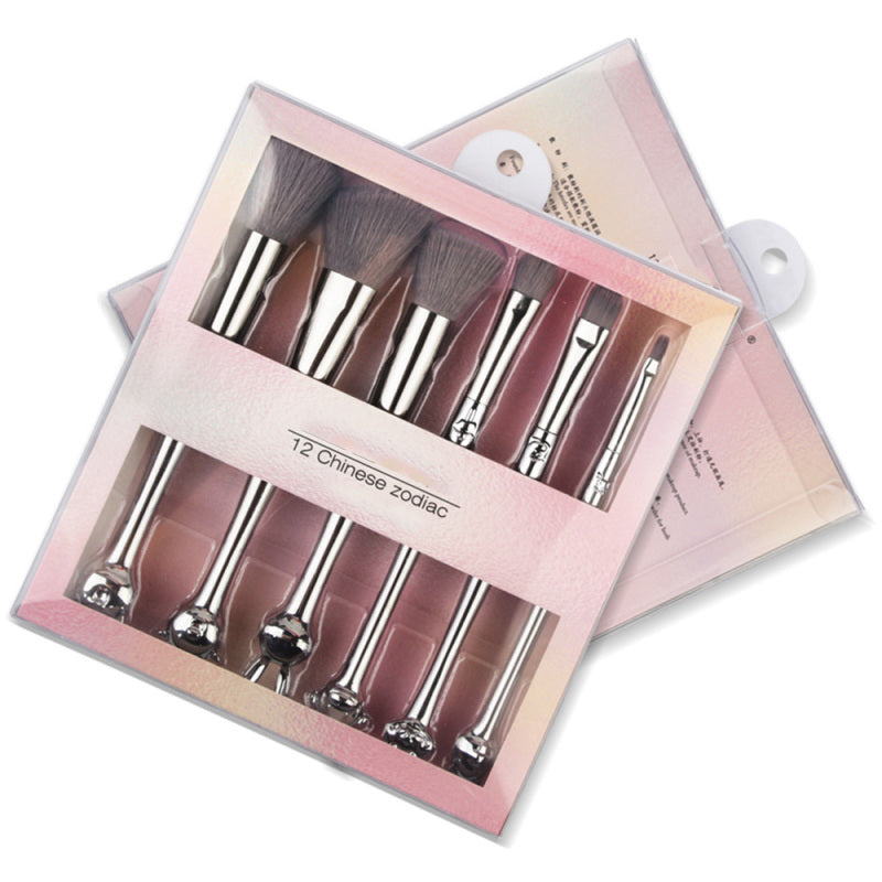 Zodiac Shape Brush Makeup Powder Foundation Blush Cosmetic 6pc Portable Tool Set
