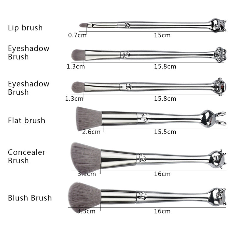 Zodiac Shape Brush Makeup Powder Foundation Blush Cosmetic 6pc Portable Tool Set