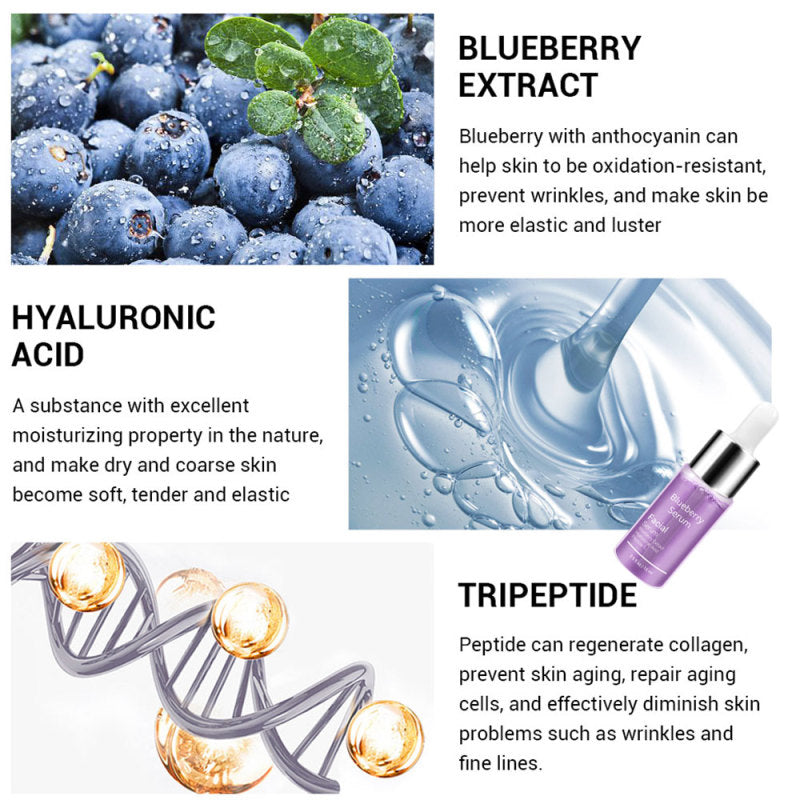 Unisex Blueberry Hyaluronic Acid Serum Essence Oil Facial Moisturizing Whitening