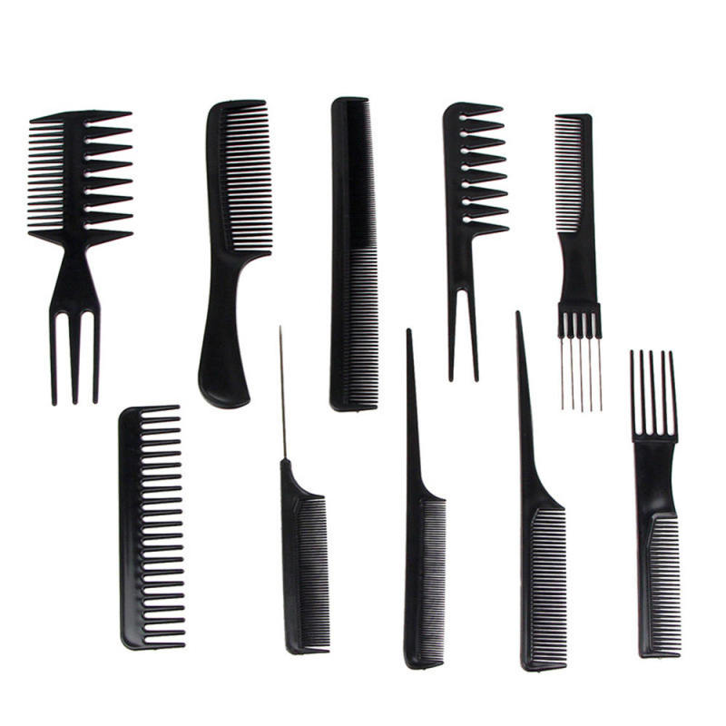 10 piece Hair Styling Comb Set Professional Black Hairdressing Brush Barbers nb
