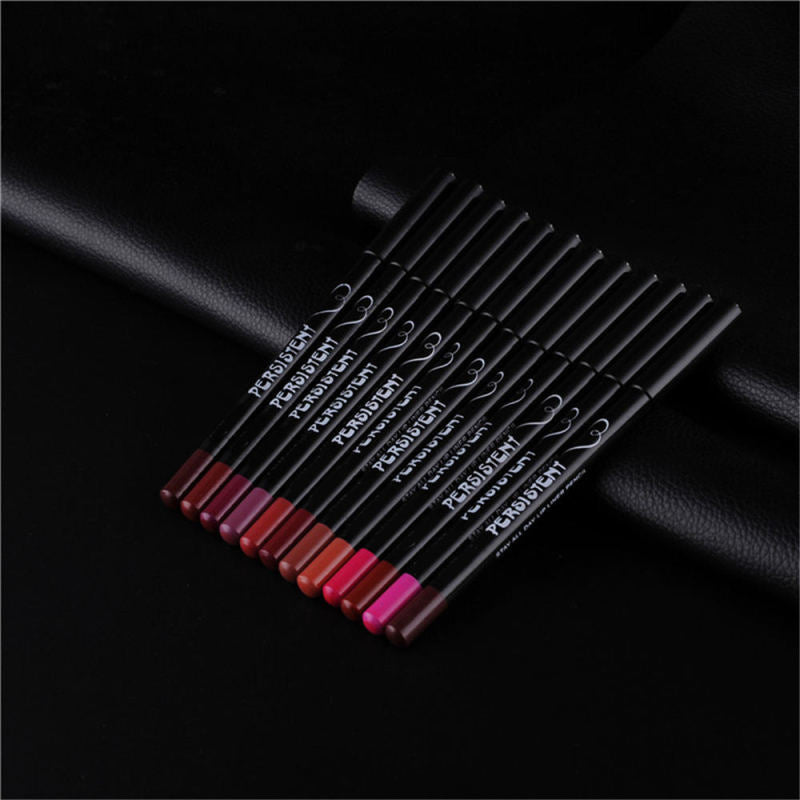 12 Colors Matte Lip Liner Pencil With Black Rod Waterproof Lip Color Lip Gloss