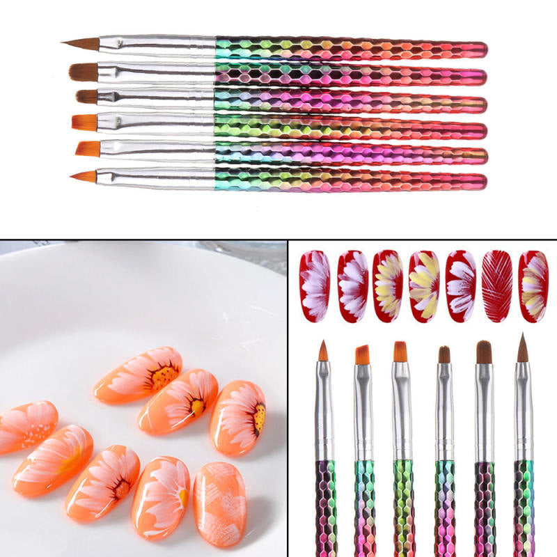 6 style Mermaid Honeycomb Handle Nail Art Acrylic UV Gel Extension Brush P XJH