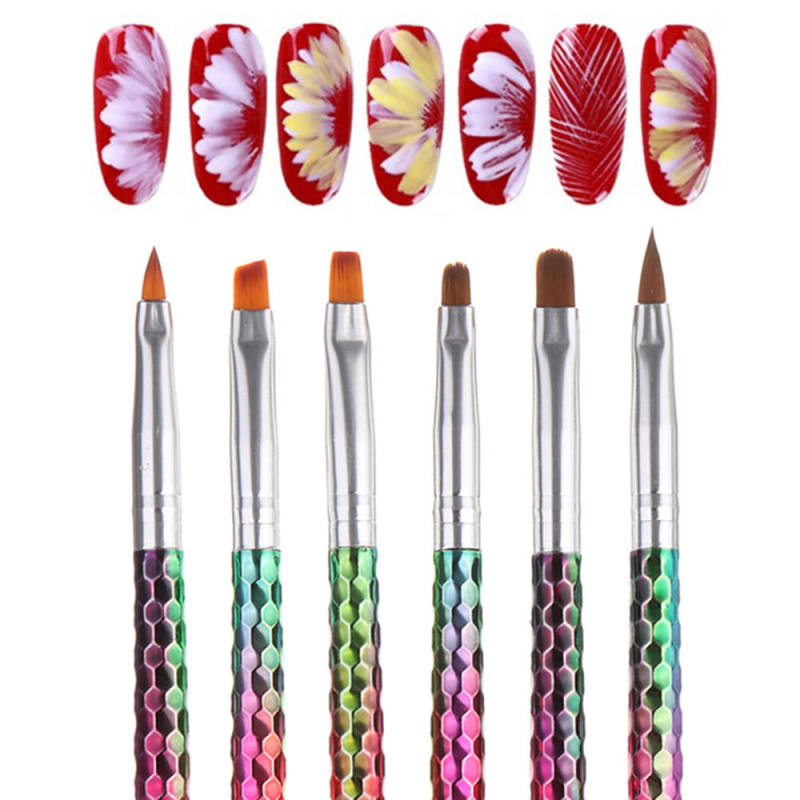 6 style Mermaid Honeycomb Handle Nail Art Acrylic UV Gel Extension Brush P XJH