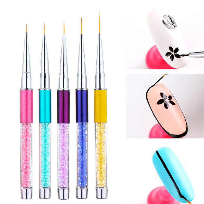7/9/11/14/15mm Nail Art Line Acrylic Paint Brush Glass Handle UV Gel Liner Pen