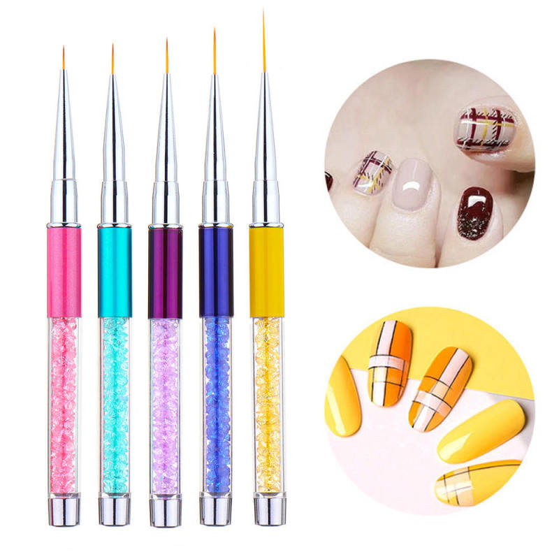 7/9/11/14/15mm Nail Art Line Acrylic Paint Brush Glass Handle UV Gel Liner Pen