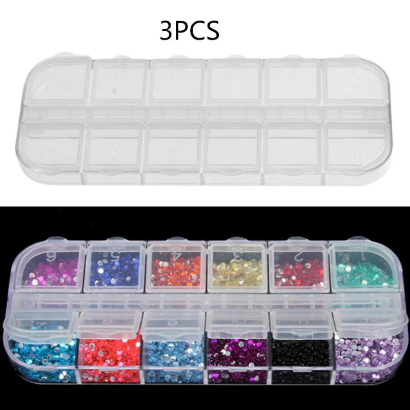 3x 12 Slots Plastic Storage Box Jewel Craft Nail Arts Beads Container ZQR