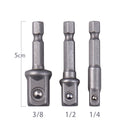 3Pcs Sockets Adapter Set Hex Shank to 1/4 3/8 1/2'' Impact Driver Drill Bit Tool