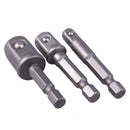 3Pcs Sockets Adapter Set Hex Shank to 1/4 3/8 1/2'' Impact Driver Drill Bit Tool