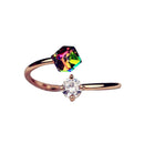 Women Cubic Zircon Alloy Jewelry Opening Finger Ring Adjustable Rhineston RPU
