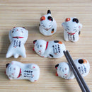 Chinese Ceramic Lucky Fortune Cat Chopsticks Holder Kitchen Cutlery